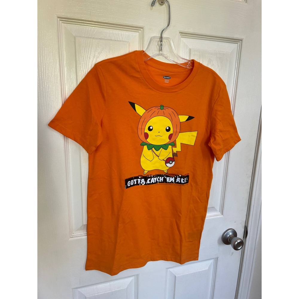 Old Navy Kids XL Pokemon Pikachu Pumpkin Halloween Sequin Graphic T-Shirt Orange